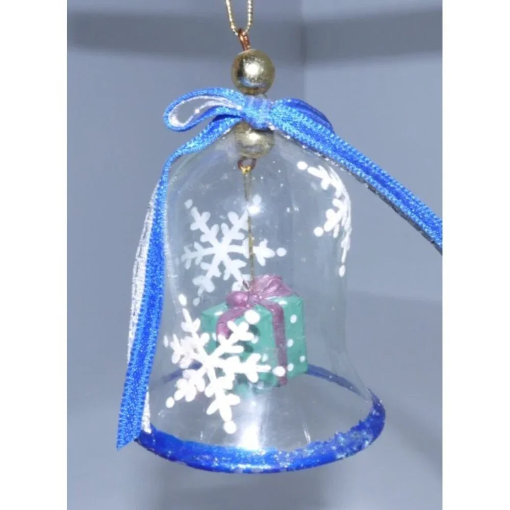 Two vintage glass ornaments hand blown bells 2-2.5